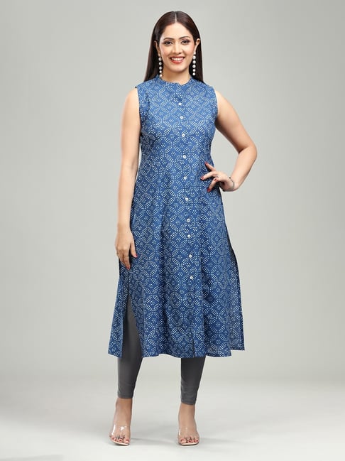 Cotton Culture Blue Cotton Print Sleeveless Kurta-picture-14