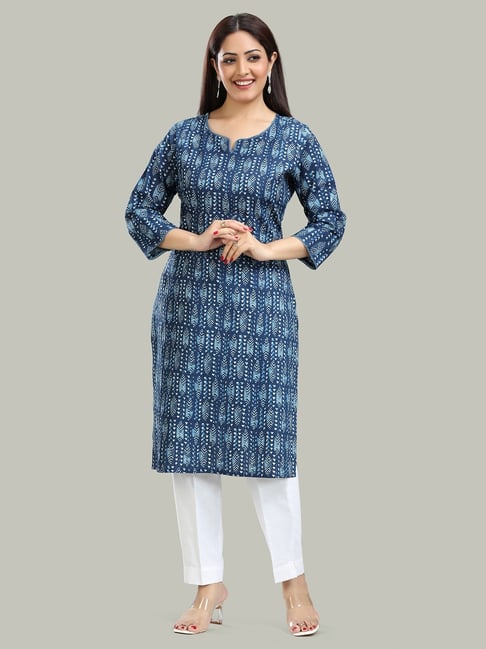 Cotton Culture Blue Cotton Print 3/4th sleeves Kurta-picture-22