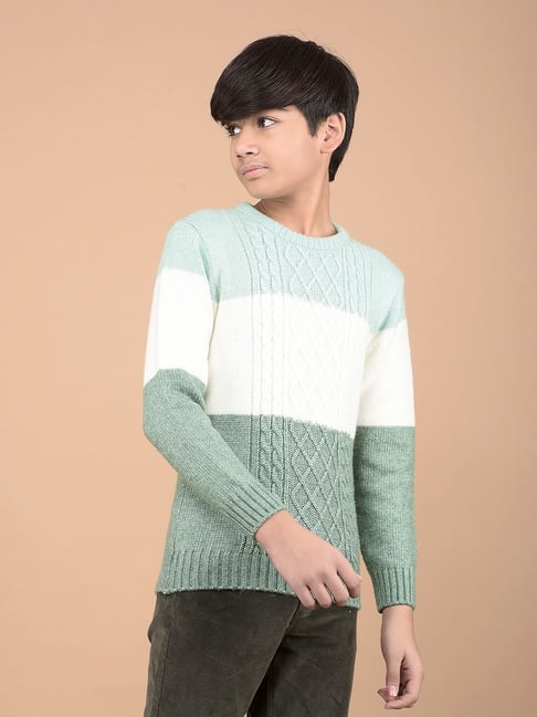 Crimsoune Club Boys Green Self Full Sleeves Sweater-picture-31