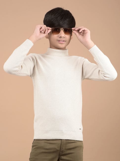 Buy Crimsoune Club Boys Beige Cotton Solid Sweater for Boys