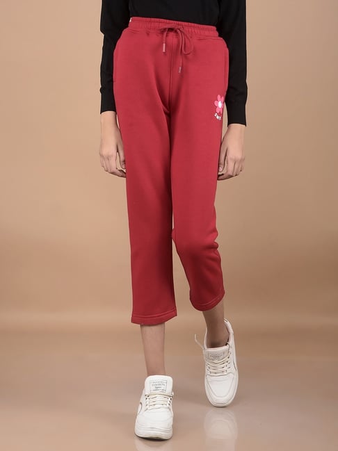 Crimsoune Club Girls Red Solid Trackpants