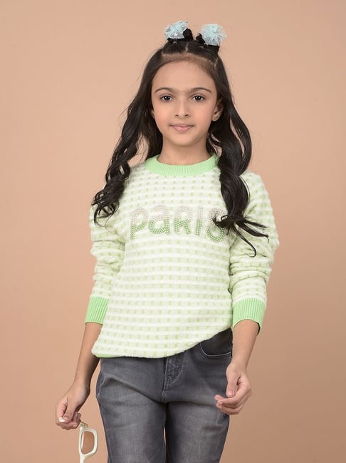 Buy Crimsoune Club Girls Green Embellished Sweater for Girls