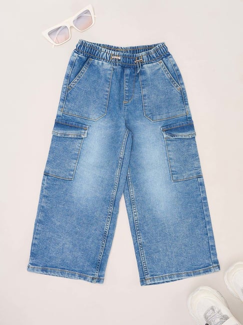 Pantaloons Junior Girls Medium Blue Washed Jeans-picture-19