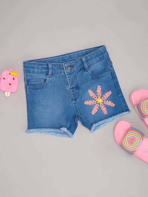 Pantaloons Junior Girls Medium Blue Washed Shorts-picture-33