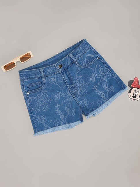 Pantaloons Junior Girls Medium Blue Washed Shorts-picture-18