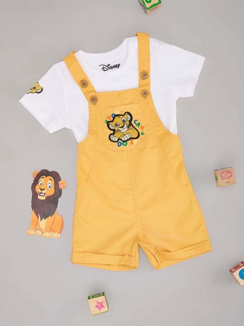 Pantaloons Baby Boys Pale Marigold & White Cotton Character Based Clothing Sets