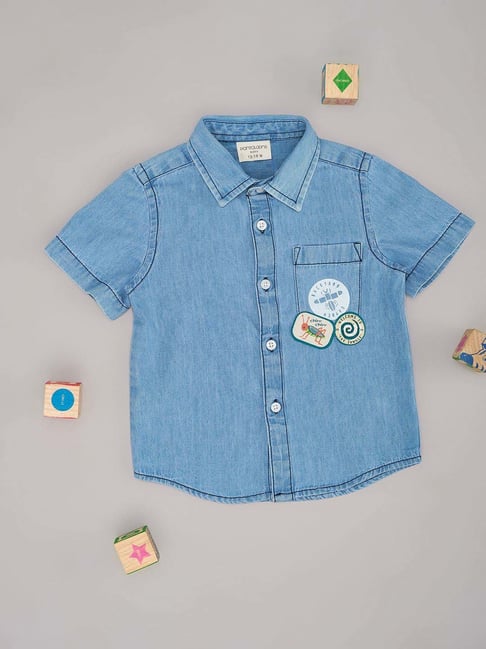 Pantaloons Baby Boys Blue Glow Washed Shirt
