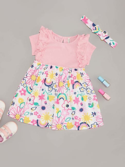 Pantaloons Baby Girls Rosa Shadow Cotton Printed Casual Dresses