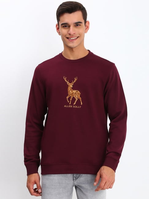 Allen Solly Maroon Cotton Regular Fit Logo Printed Sweatshirt-picture-18