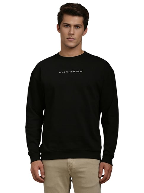 Louis Philippe Black Cotton Regular Fit Logo Printed Sweatshirt-picture-19