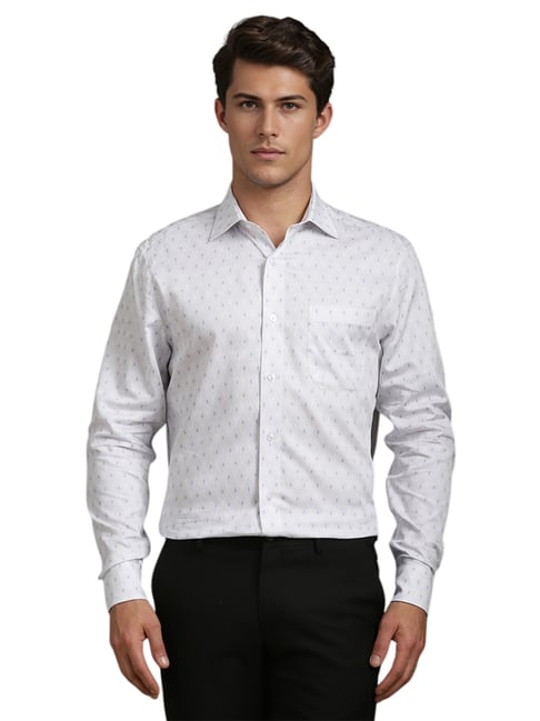 louis philippe grey cotton regular fit printed shirt