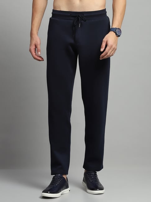 Luxuria Mens Self Design Navy Blue Regular Fit Mid Rise Lower