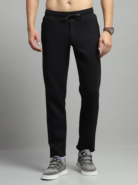 Luxuria Mens Self Design Black Regular Fit Mid Rise Lower