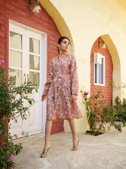 Vaasva Jaipur Pink Modal Relaxed Fit Floral Casual Dress