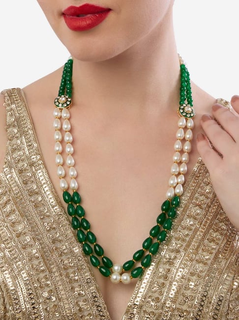 Zaveri Pearls Green Meenakari Beaded Traditional Layer Necklace