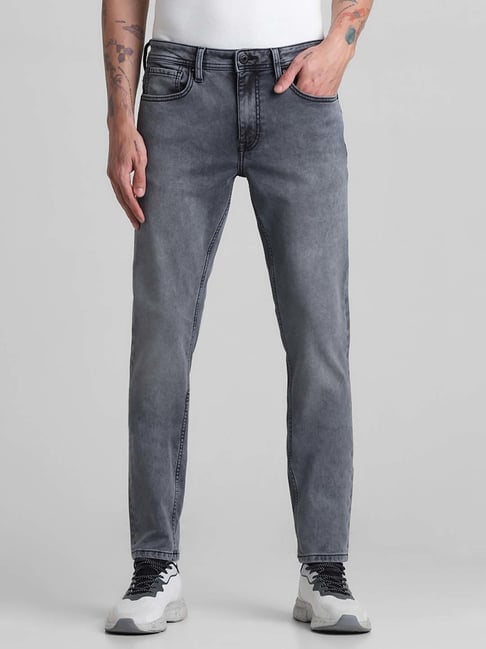 Jack Jones Grey Denim Cotton Regular Fit Jeans