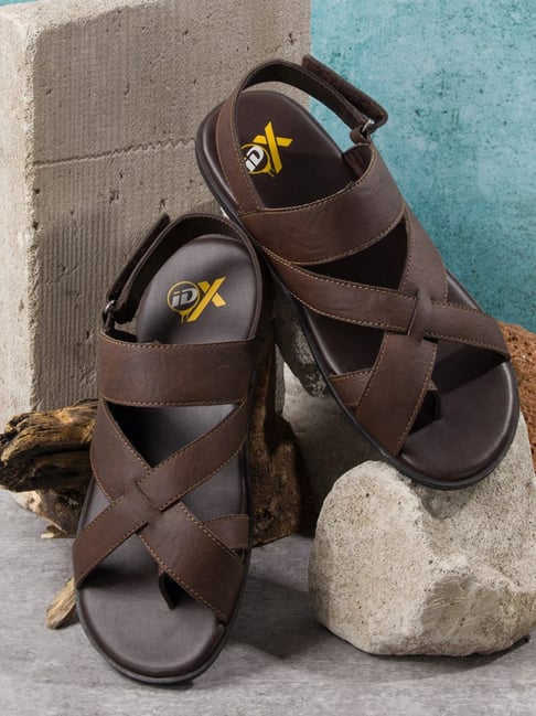 ID Men's Brown Cross Strap Sandals