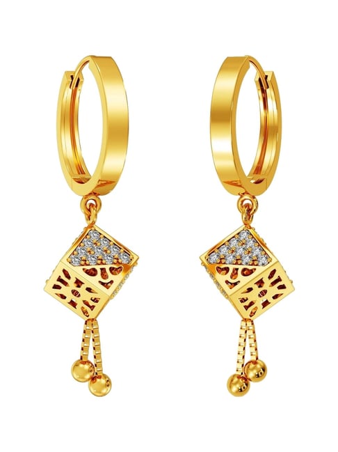 Joyalukkas 22k Yellow Gold Cubic Dangle Hoop Earrings for Women-picture-35