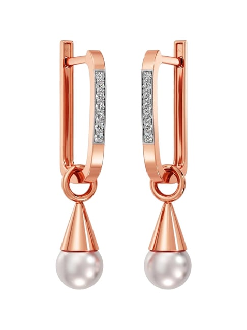 Buy Joyalukkas 18k Rose Gold Lustrous Pearl Drop Hoop Earrings