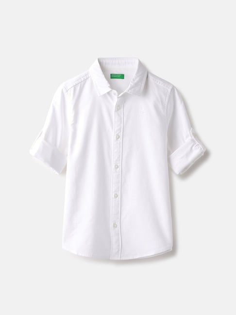 United Colors of Benetton Boys White Cotton Solid Full Sleeves Shirts-picture-25