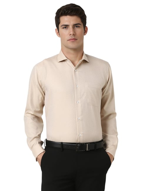 Van Heusen Beige Cotton Regular Fit Self Pattern Shirt-picture-26