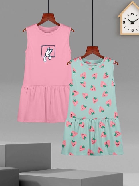 HELLCAT Girls Pink & Sea Green Printed Dresses-picture-12