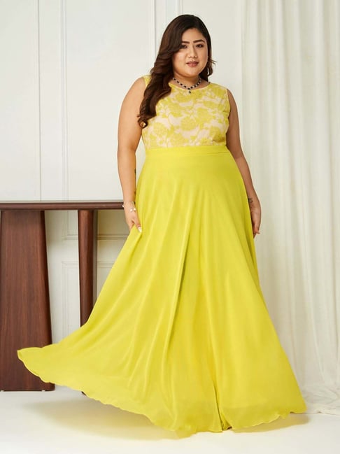 Miss Chase A+ Yellow Self A-Line Dress-picture-18