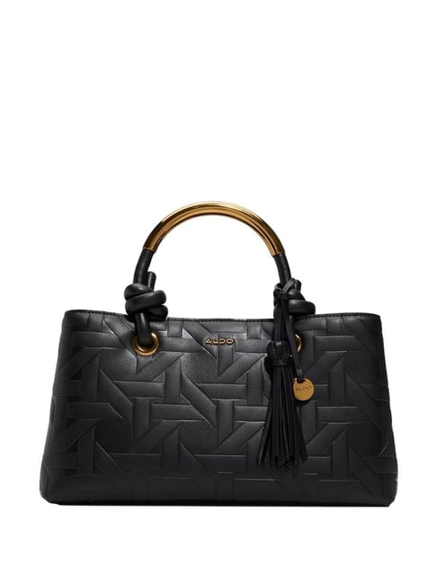 ALDO Black Overflow Textured Medium Satchel Handbag-image-14