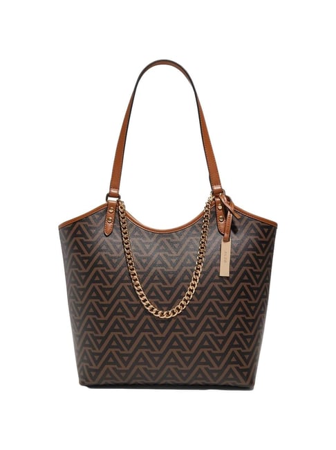 ALDO Brown Printed Large Tote Handbag with Pouch