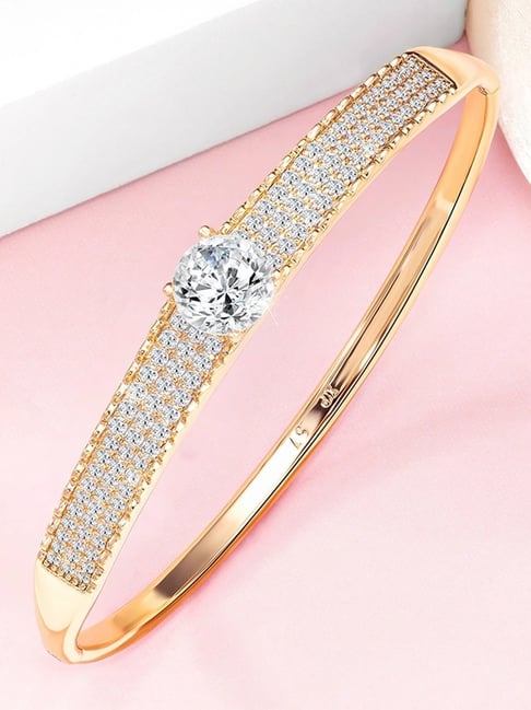 Peora Rose Gold Plated Cubic Zirconia Fancy Openable Kada Bracelet-picture-44