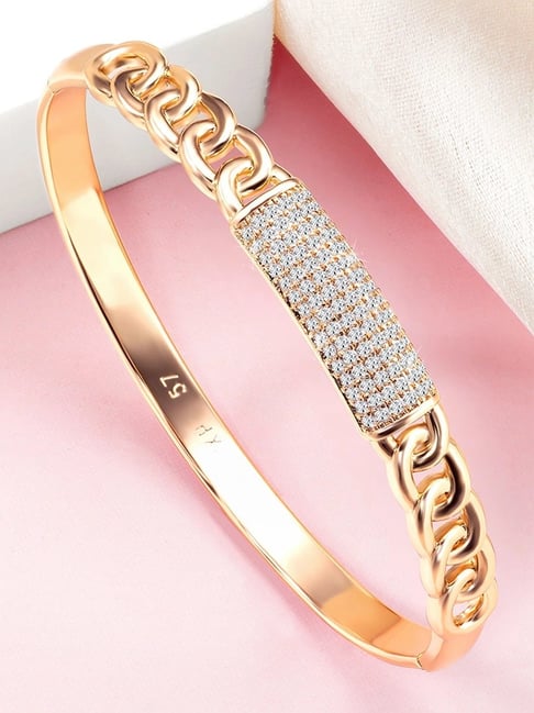 Peora Rose Gold Plated Cubic Zirconia Fancy Openable Kada Bracelet-picture-21