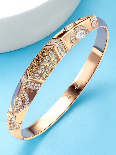 Peora Rose Gold Plated Cubic Zirconia Fancy Openable Kada Bracelet-picture-27