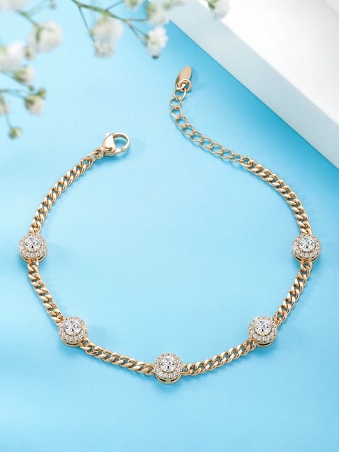 Peora Rose Plated Cubic Zirconia Studded Openable Bracelet-picture-10