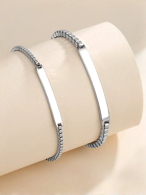 Peora Silver Plated Couples Box Chain Style Adjustable Bracelet for Men & Women-picture-41