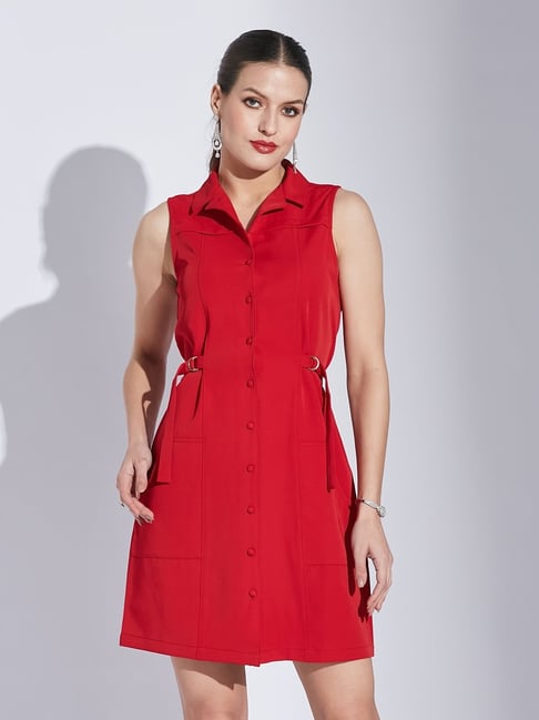 Latin Quarters Red Solid Sleeveless Dress-picture-25