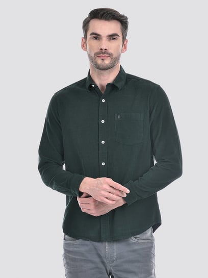 NUMERO UNO Bottle Green Cotton Linen Slim Fit Corduroy Solid Full