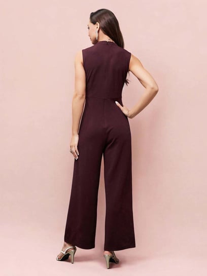 Buy Miss Chase Wine V Neck Full Sleeves Blazer Knee Length Dress