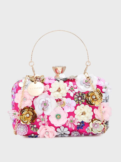 Gakh Holiday限定Cropped PinkPearl pierce Caprese Pink Embellished Medium Minaudiere Clutch