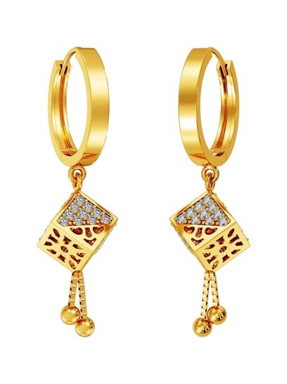 Buy Joyalukkas 22k Yellow Gold Cubic Dangle Hoop Earrings Online