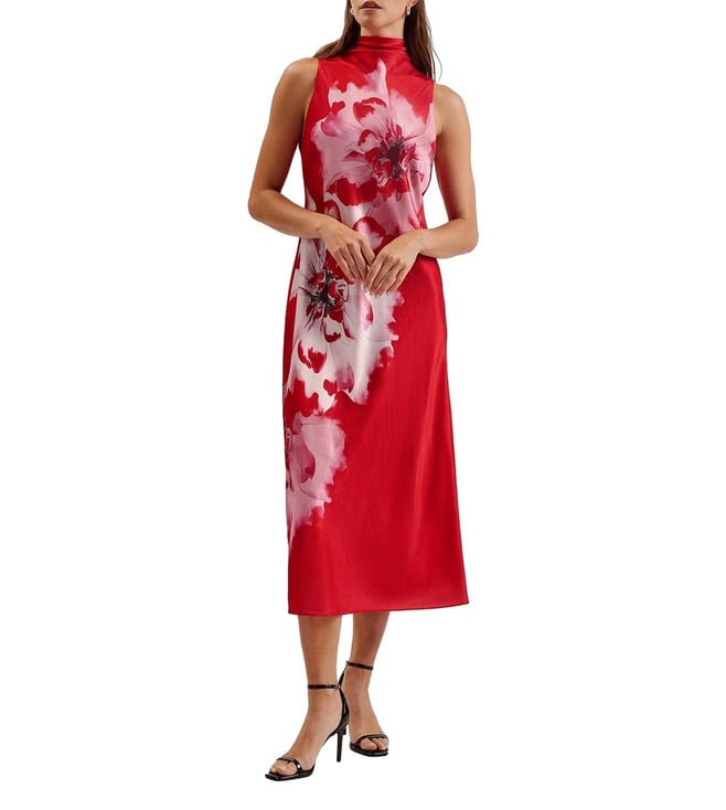 Buy Red Cowl-Neck Floral Print A-Line Midi Slip Dress Online @ Tata CLiQ  Luxury