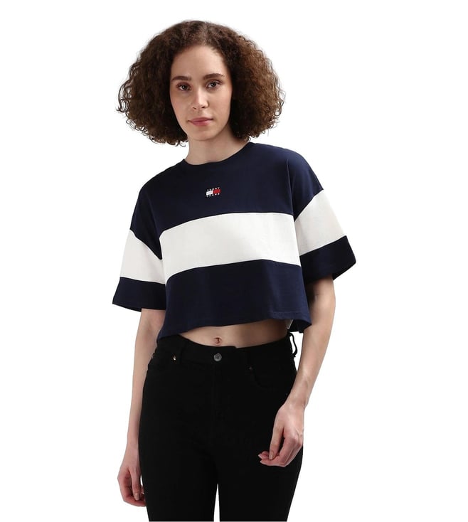 売れ筋商品|||トミーヒルフィガー カットソー トップス レディース Women's Colorblock Cotton Crop T-Shirt DARK NIGHT NAVY / MULTI Buy TOMMY HILFIGER Dark Night Navy & Multi Colorblock