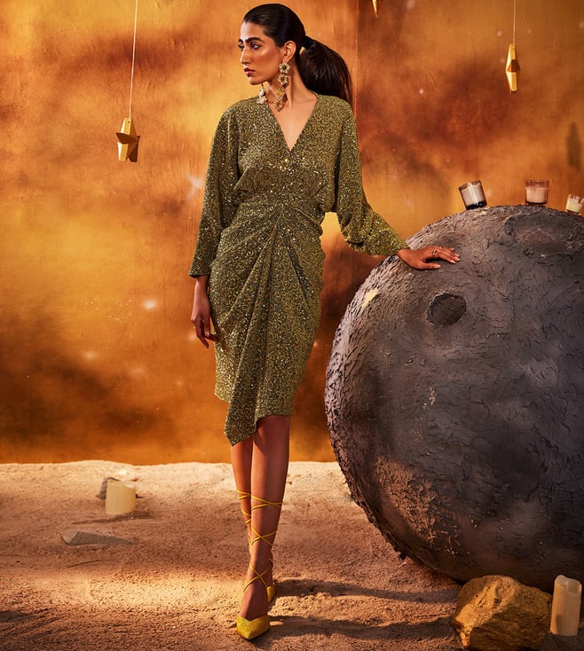 Buy House Of Fett Gold Sequin Embellished Dress for Womens Online @ Tata  CLiQ Luxury