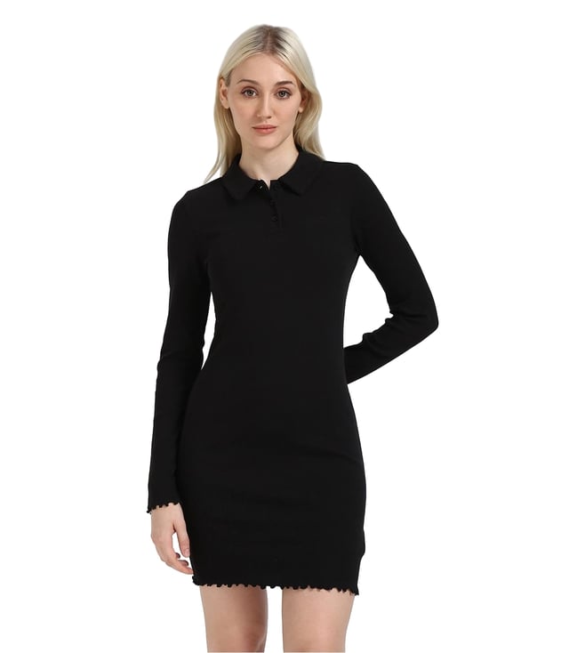 Tommy Hilfiger Black Cotton Solid A-Line Dress