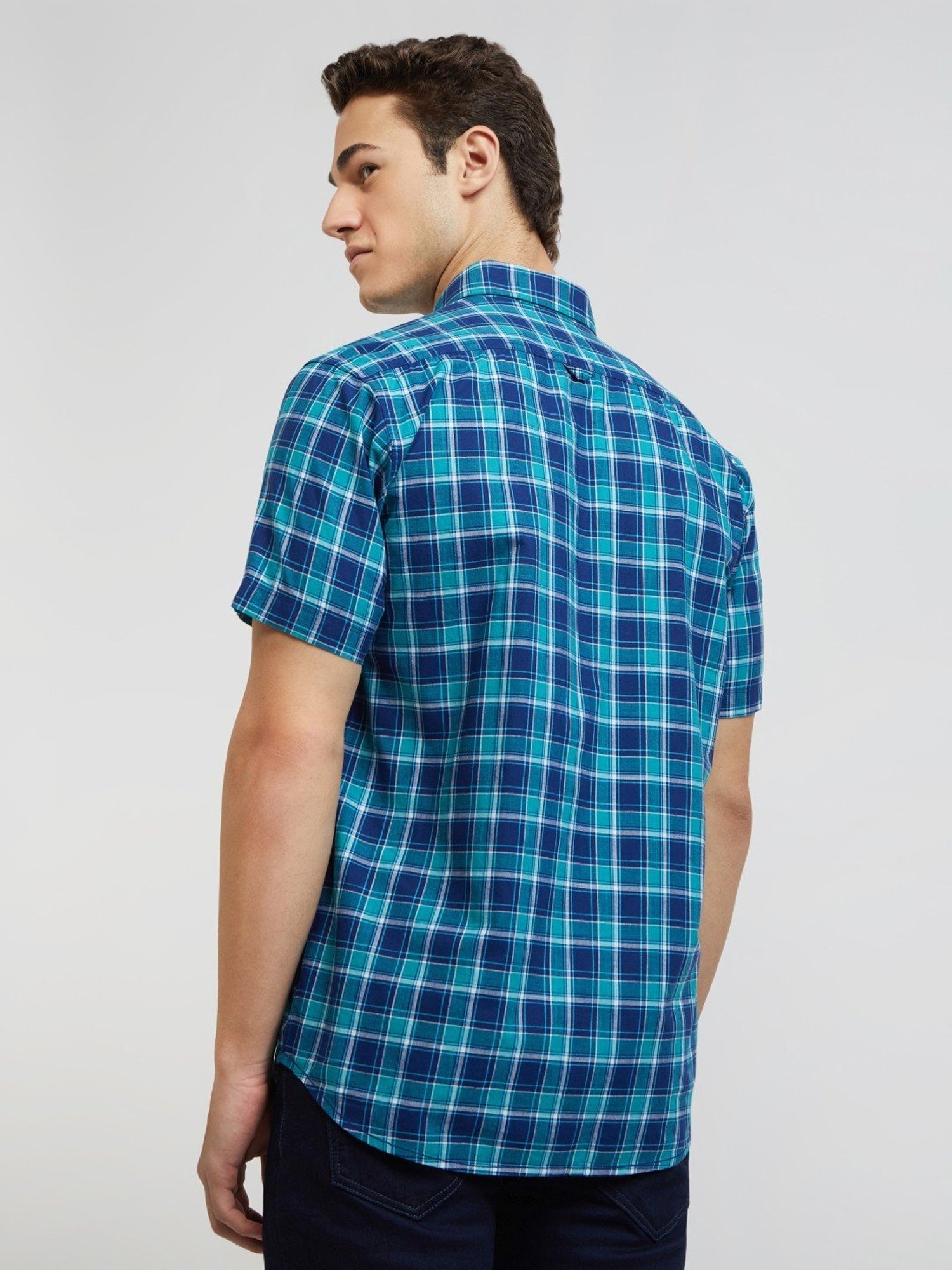 Buy ColorPlus Green Cotton Tailored Fit Checks Shirt for Mens