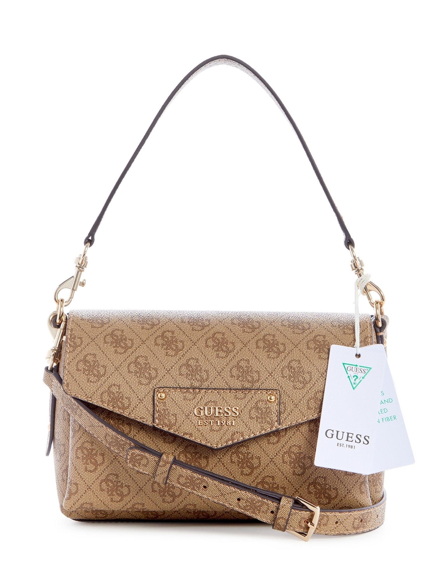 Borsa A Spalla GUESS Eco Brenton Flap - Colore Coal, Logo Iconico, Dimensioni 24x15x7 Cm, Borse Donna In Materiale Sostenibile - 3