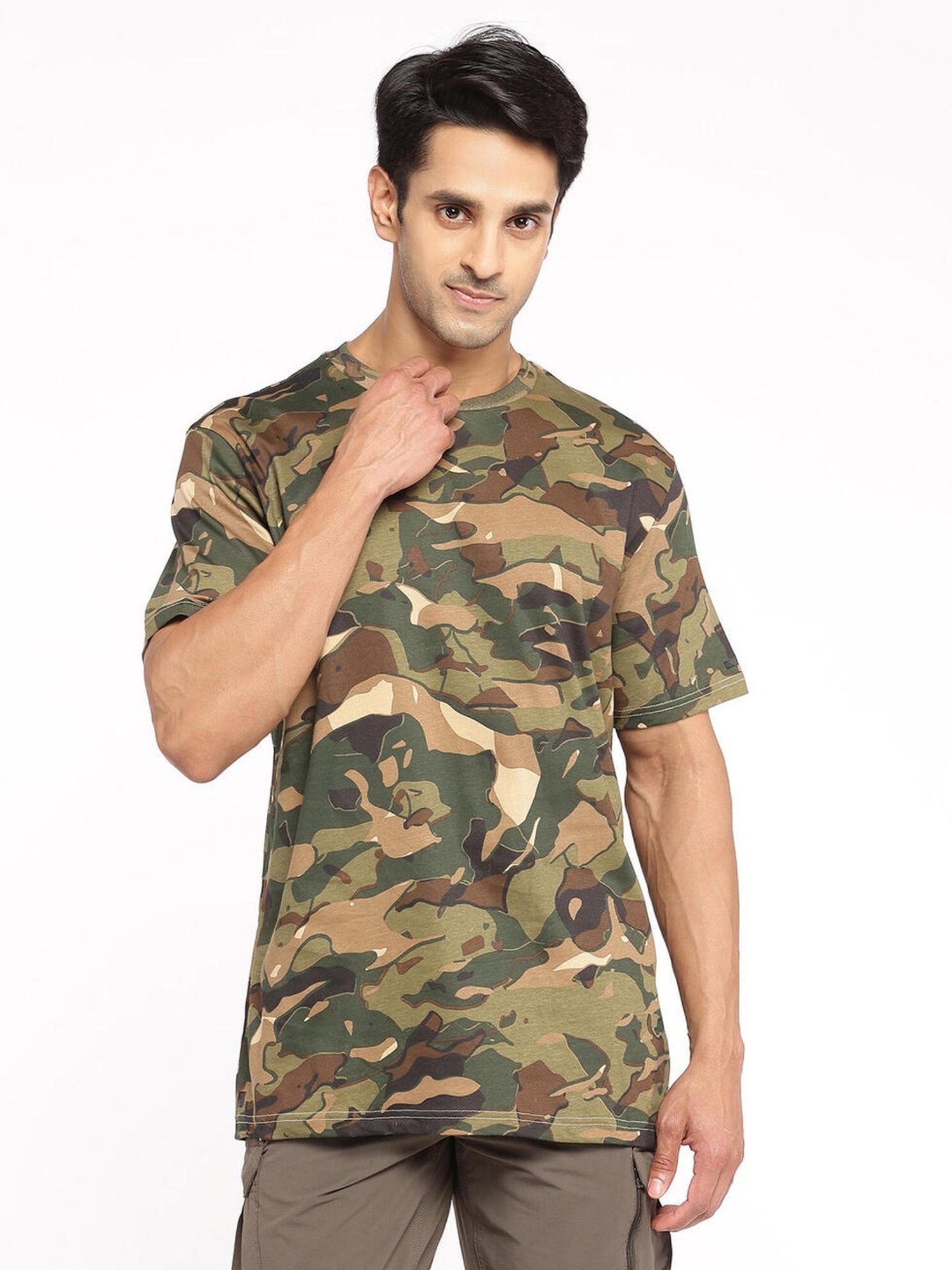 Solognac - Green & Brown Slim Fit Camouflage Sports T-Shirt