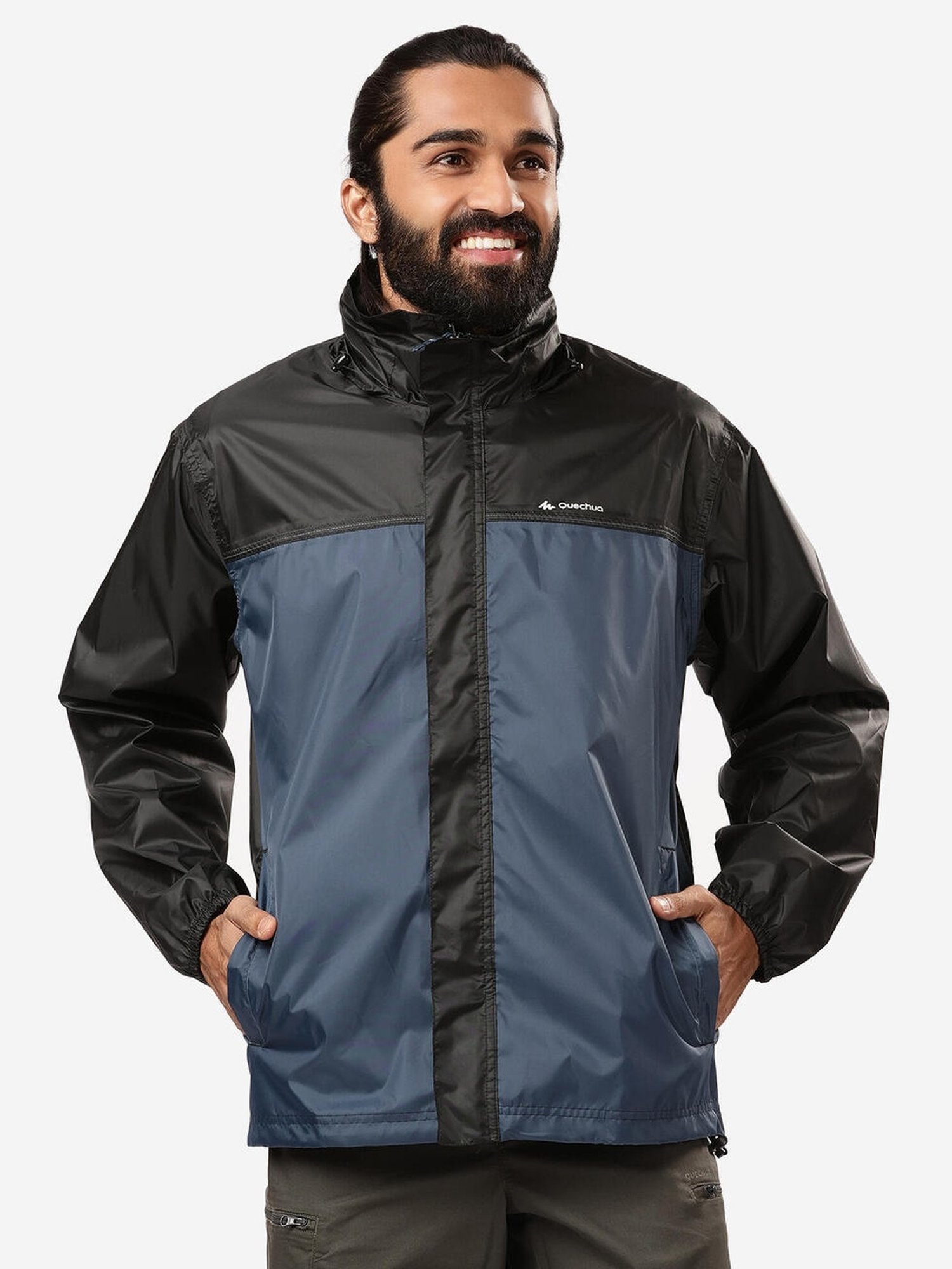 Quechua - Storm Grey Slim Fit Colour Block Rainwear Jacket