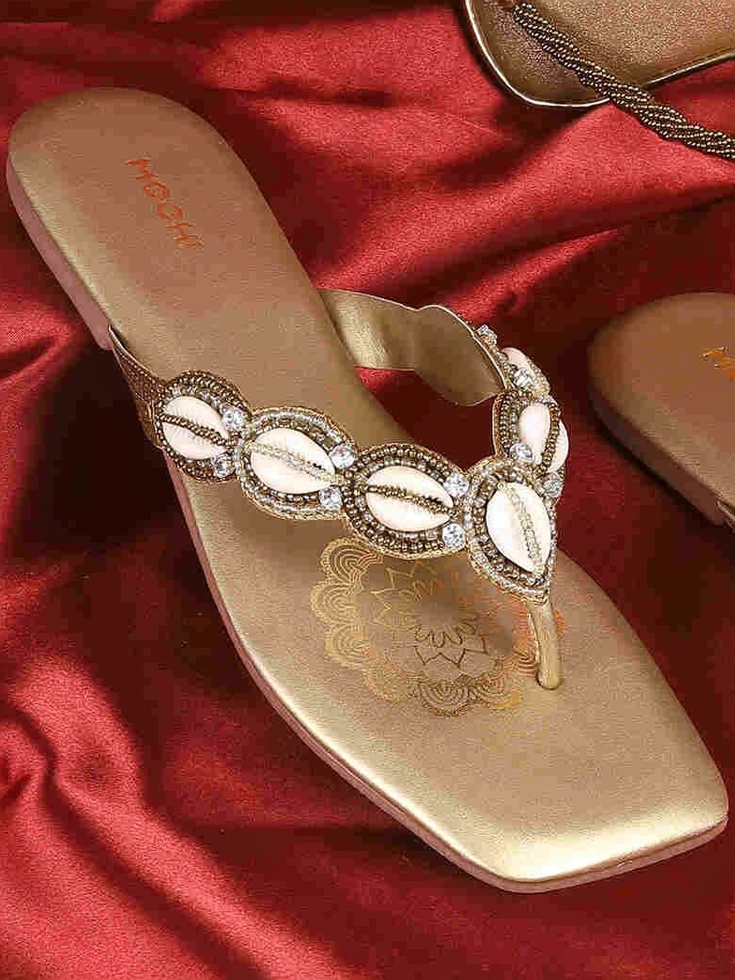 Buy Mochi Women's Antique Gold Thong Sandals for Women at Best