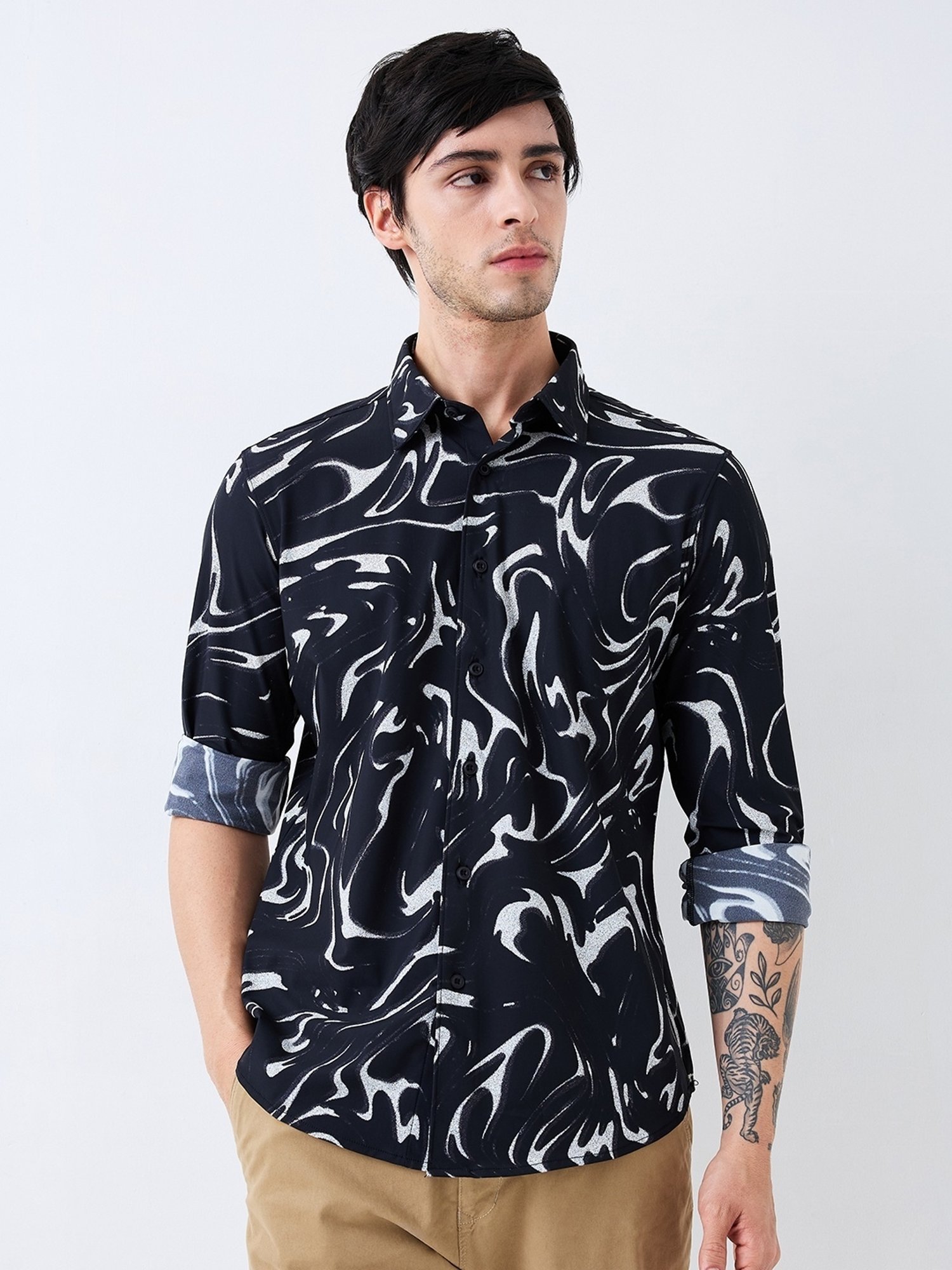Buy Spykar Black Nylon Slim Print Shirt for Mens Online @ Tata CLiQ