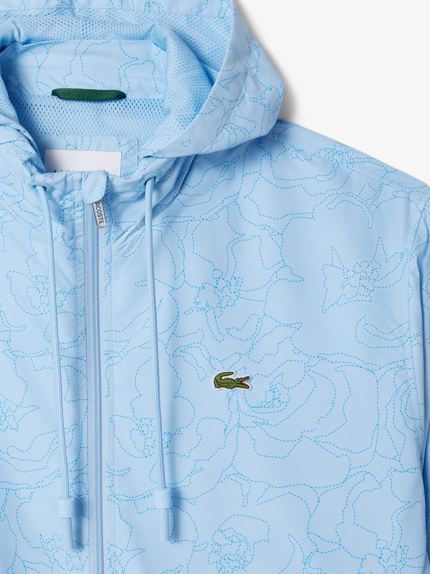 LACOSTE 水色 花柄 ナイロンジャケット US S Lacoste Blue Regular Fit Floral Print Hooded Jacket
